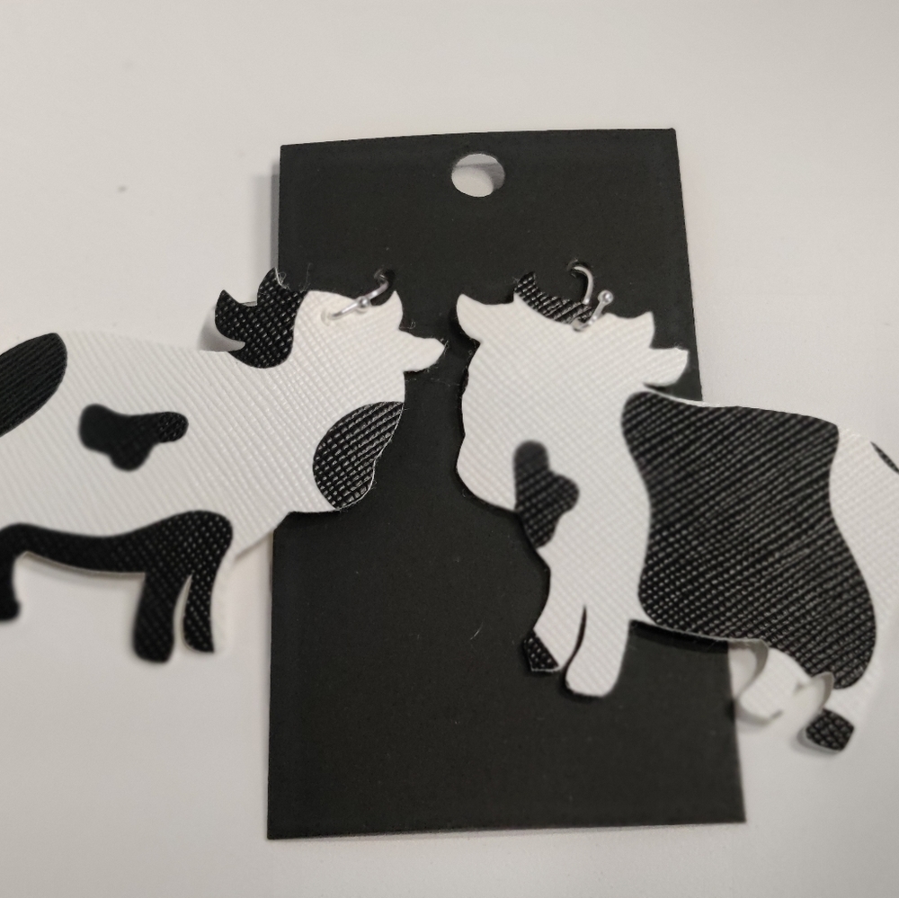 Full body cow faux leather earrings